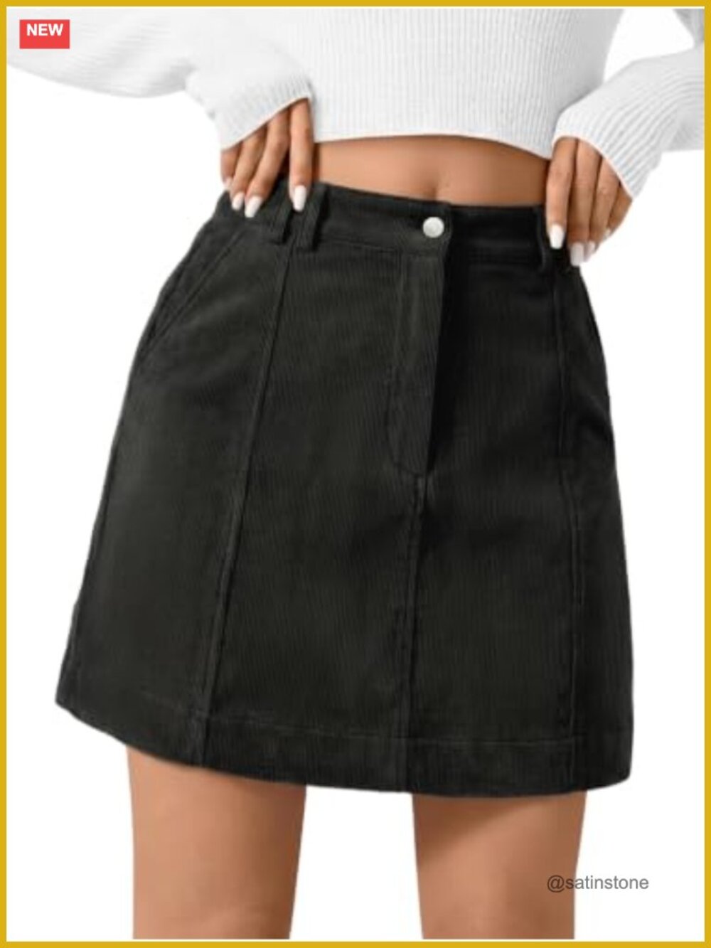 Corduroy Mini Skirt High Waisted A-Line Vintage Style